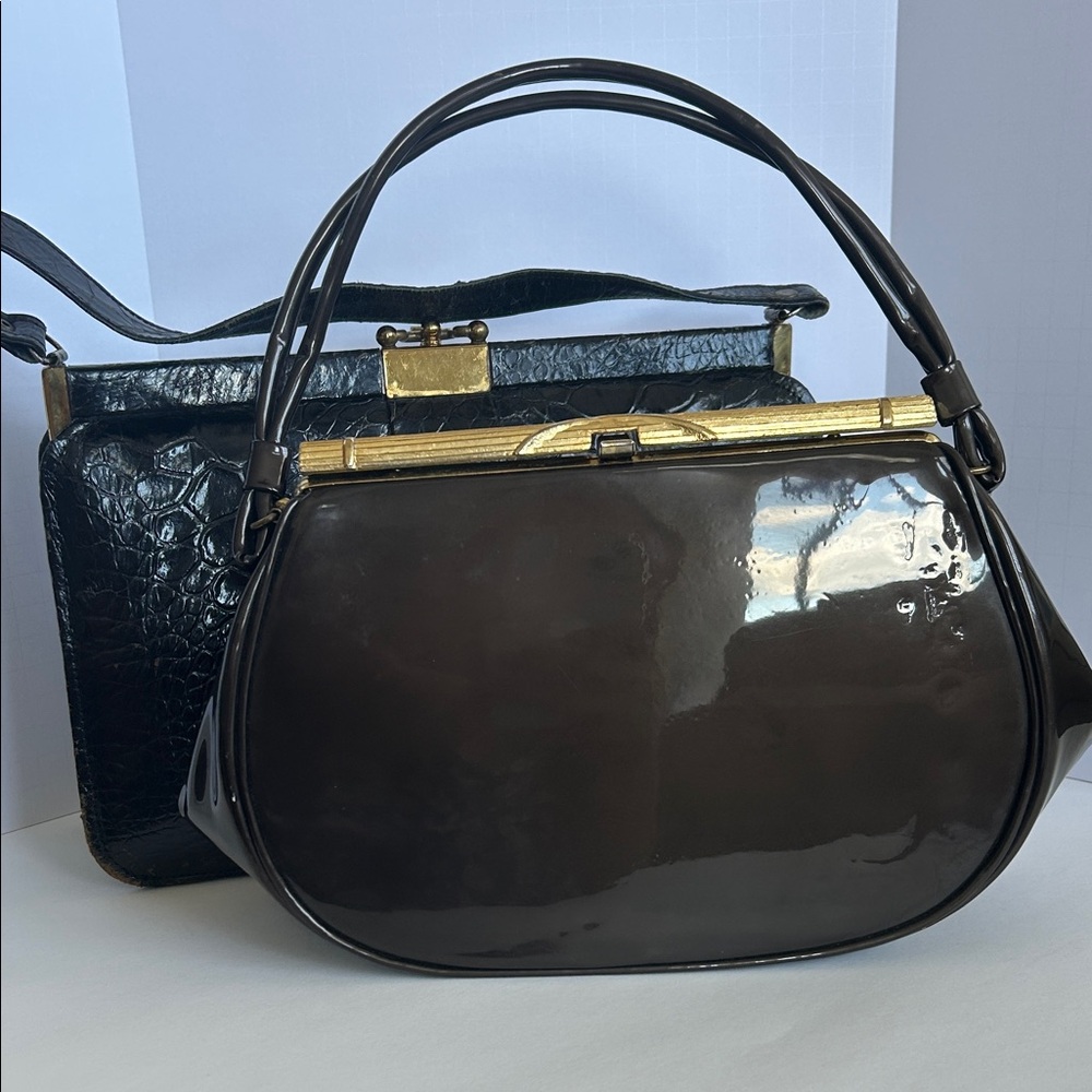 Vintage 1950’s brown patent leather Handbag - Picture 6 of 6